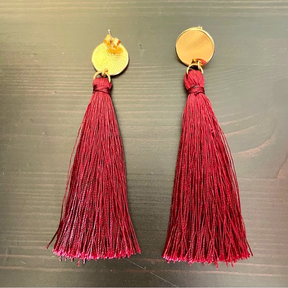 Maroon Fringe Earrings - Picture 2 of 5
